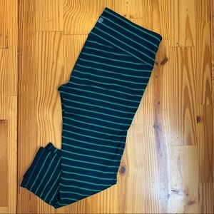 Green and Navy Striped Athletic Leggings